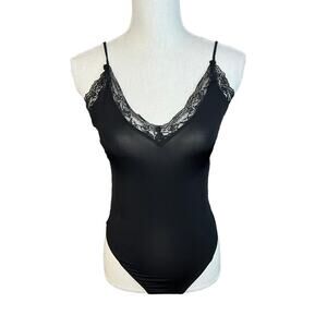 Zara black lace trim bodysuit sexy basics sleeveless neutral minimalist